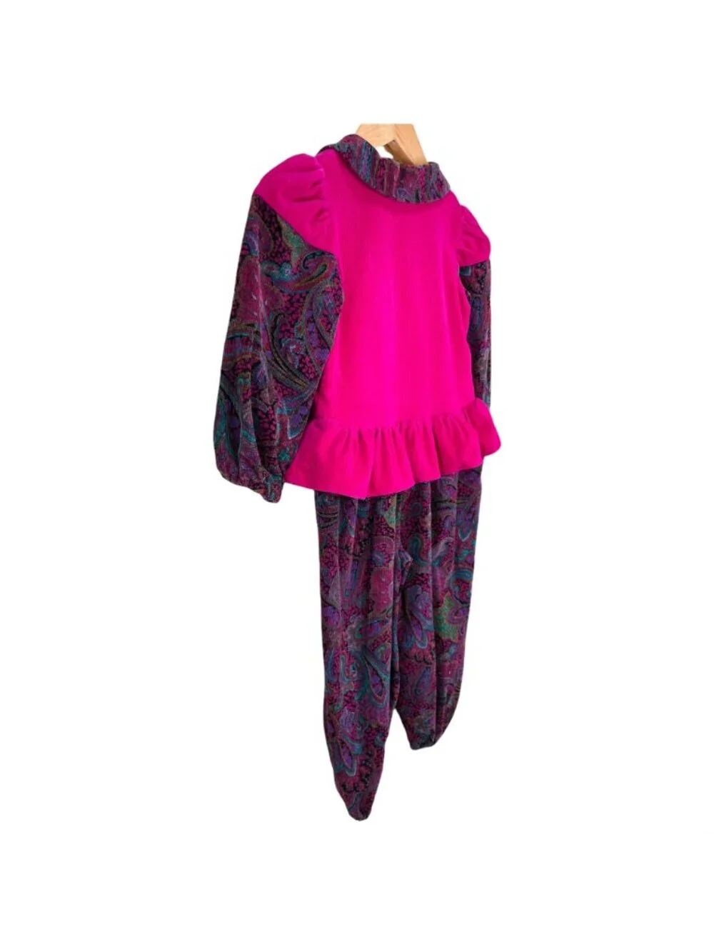 Vintage 80s Girls Epic Corduroy Peplum Jumper Outfit 3T